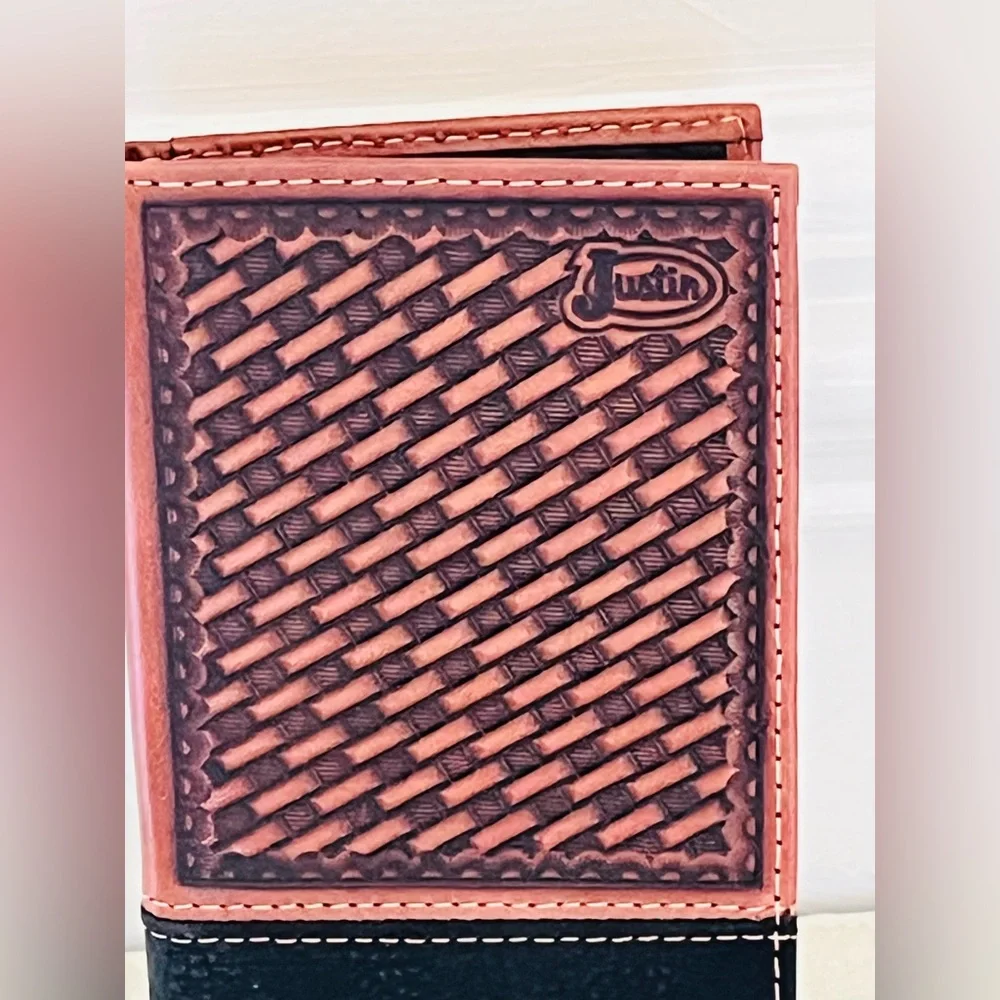 Justin Boots Rodeo Leather Wallet - Basketweave - Style 7 **NEW**